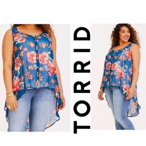 Torrid 5x Sheer Blue Floral Hi Sleeveless top